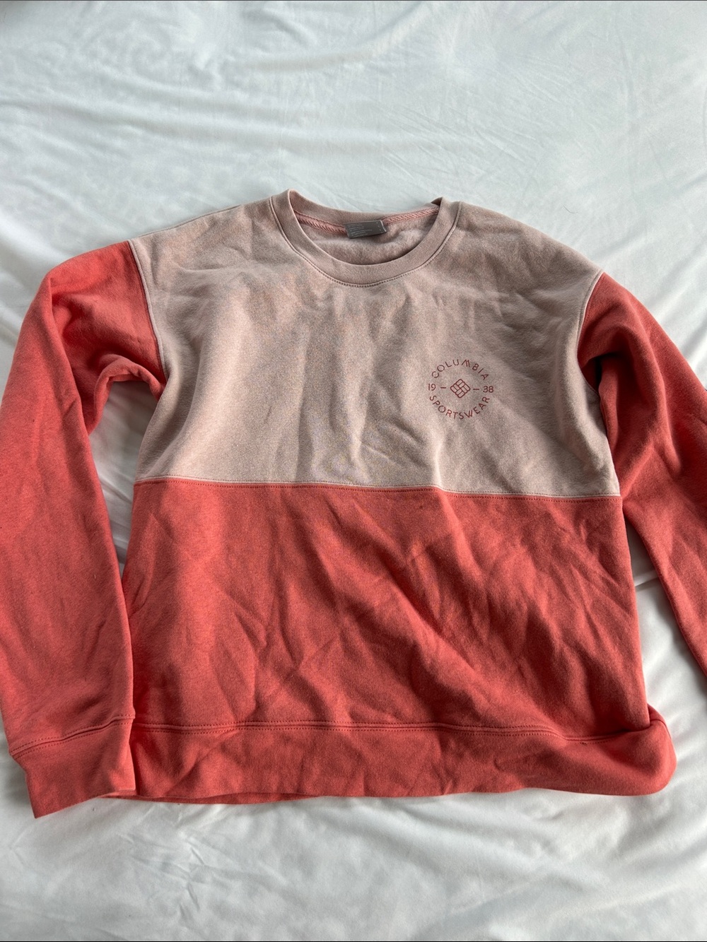 Columbia Two-Tone Coral and Blush Crewneck Sweatshirt NWT